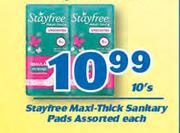 Stayfree Maxi Thick Sanitary Pads-10's Each