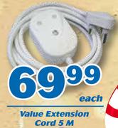 Value Extension Cord 5m-Each