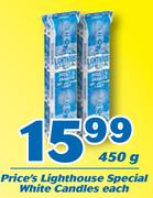 Price's Lighthouse Special White Candles-450g Each
