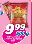 Fatti's & Moni's Macaroni/Spaghetti-500g Each