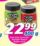 Yum Yum Crunchy/Smooth Peanut Butter-400g Each