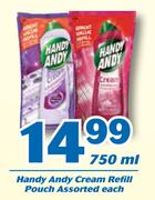 Handy Andy Cream Refill Pouch-750ml Each