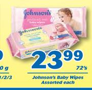 Johnson's Baby Wipes Assorted-72's Each