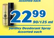 Yardley Deodorant Spray Assorted-90/125ml Each