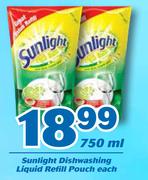 Sunlight Dishwashing Liquid Refill Pouch-750ml Each