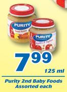 Purity 2nd Baby Foods Assorted-125ml Each