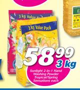 Sunlight 2 in 1 Hand Washing Powder Tropical/ Spring Sensations-3Kg Each