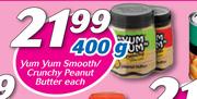 Yum Yum Smooth/ Crunchy Peanut Butter-400g Each