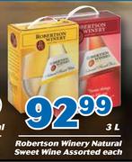 Robertson Winery Natural Sweet Wine Assorted-3Ltr Each
