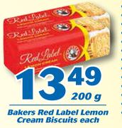 Bakers Red Label Lemon Cream Biscuits-200g Each