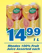 Rhodes 100% Fruit Juice-1Ltr Each