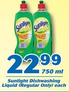 Sunlight Dishwashing Liquid(Regular Only)-750ml Each