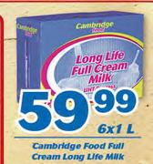 Cambridge Food Full Cream Long Life Milk-6X1L