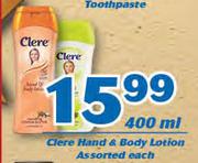 Clere Hand & Body Lotion Assorted-400ml Each
