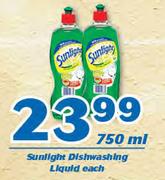 Sunlight Dishwashing Liquid-750ml Each