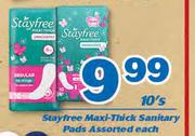 Stayfree Maxi Thick Sanitary Pads Assorted-10's Each
