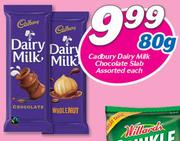 Cadbury Dairy Milk Chocolate Slab Assorted-80g Each