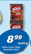 Fritos Corn Chips Assorted-4 x 25g Each