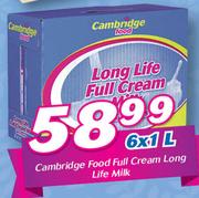 Cambridge Food Full Cream Long Life Milk-6x1Ltr
