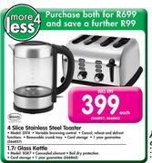 4 Slice Stainless Steel Toaster SST4+1.7L Glass Kettle SGK7
