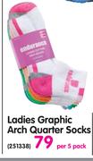 Ladies Graphic Arch Quarter Socks-Per 5 Pack