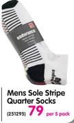 Mens Sole Stripe Quarter Socks-Per 5 Pack