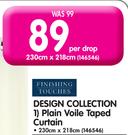 Finishing Touches Design Collection Plain Voile Taped Curtain-230cm x 218cm Per Drop