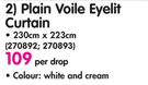 Finishing Touches Design Collection Plain Voile Eyelit Curtain-230cm x 223cm Per Drop