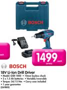  Bosch 18V Li-ion Drill Driver GSR-1800