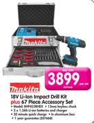 Makita 18V Li-ion Impact Drill Kit Plus 67-Piece Accessory Set BHP453RHEX