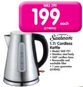 Sunbeam 1.7Ltr Cordless Kettle-Each