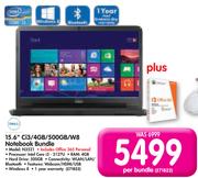 Dell 15.6" Ci3/4Gb/500GB/W8 Notebook Bundle-Per Bundle