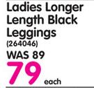 Legend Ladies Longer Length Black Leggings-Each