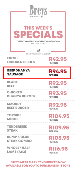 Breys Meat Market : This Week's Specials (24 August - 28 August 2021), page 1