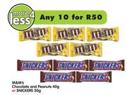 M & M's Chocolate And Peanuts-10x40g Or Snickers-10x50g