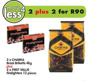 Charka Braai Briketts-2x4kg+First Value Firelighters 2x12 Pieces