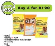 Nestle Nespray Or Klim Full Cream Instant Milk Powder(All Variants)-3x500g