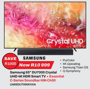 Samsung 65" DU7000 Crystal UHD 4K HDR Smart TV + Essential C-Series Soundbar HW-C400 UA65DU7000KXXA