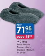 Clicks Polar Fleece Memory Foam Slippers Medium Or Small-Per Pair