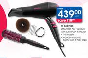 BaByliss 2000 Watt AC Hairdryer With Bun Brush & Pouch