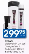 Coty Exclamation Gift Set Cologne 30ml/Body Lotion 250ml/Body Spray 90ml-Per Set