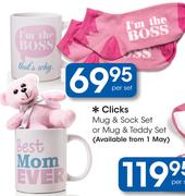 Clicks Mug & Sock Set Or Mug & Teddy Set-Per Set