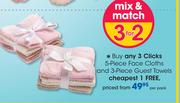 Clicks 5-Piece Face Cloths And 3-Piece Guest Towels-Per Pack