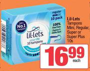 Lil-Lets Tampons (Mini, Regular, Super Or Super Plus)-10's Pack Each