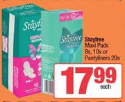 Stayfree Maxi Pads 8's, 10's Or Pantyliners 20's Pack-Each
