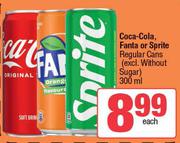 Coca-Cola, Fanta Or Sprite Regular Cans (Excl. Without Sugar)-300ml Each