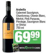 Arbella Cabernet Sauvignon, Chardonnay, Chenin Blanc, Merlot, Pink Panacea, Pinotage-750ml Each