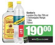 Gordon's London Dry Gin 750ml + Schweppes Range 1Ltr-For All