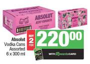 Absolut Vodka Cans Assorted 6 x 300ml-For 2