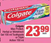 Colgate Max Protect, Herbal Or Winterfresh Gel 100ml Toothpaste Or Triple Action150ml-Each